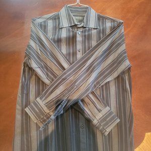 I.N.C Grey/Black Striped Casual Dress Shirt